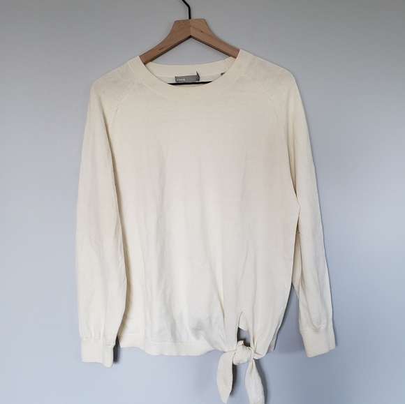 Vince Cream Knot Front Tie Cotton Crewneck Sweater Sz Small - Picture 2 of 5